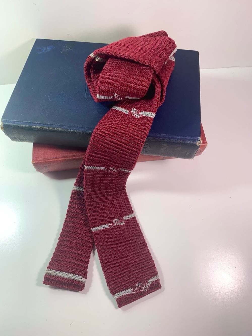 Maroon burgundy Wembley Vintage Knit square end Skinny Men’s Neck Tie